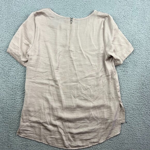 Harlowe & Graham Womens Short Sleeve Blouse Light Tan Pink Size Medium - Picture 6 of 6